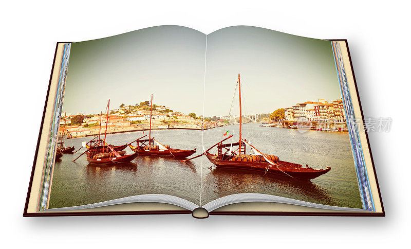 典型的葡萄牙木船，在葡萄牙语中被称为“barcos rabelos”，过去用来运输著名的波特酒(葡萄牙)。我是这张3D渲染图的版权所有者。
